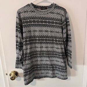 Fair Isle Pattern Knit Pajama Top Lezoto Gray Black Women’s XXL